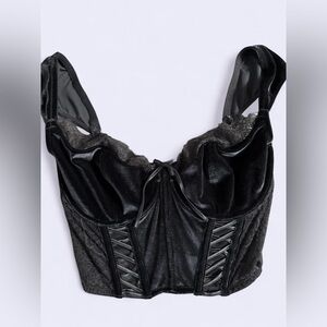 Black Velvet Corset Top with Lace Up Detail